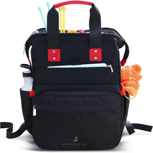 Hearth & Harbor Mochila de ganchillo, organizador de bolsas de ganchillo, bolsa de tejer de lona, organizador de hilo para accesorios y suministros