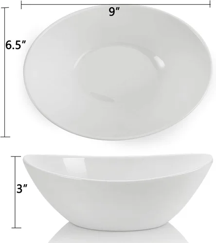 Miniatura 3 de Lawei Paquete de 4 cuencos de porcelana de 9 pulgadas, cuencos ovalados de cerámica de 36 onzas, platos grandes para ensaladas, espaguetis, postres