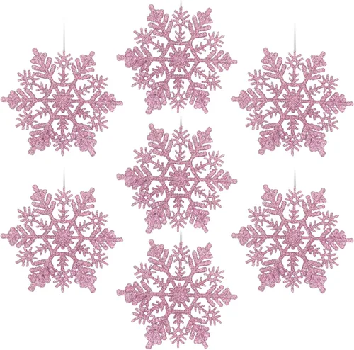 Miniatura 8 de AMS 30 unidades 4"/100 mm adornos de copo de nieve de plástico con purpurina brillante, decoración de árbol de Navidad para boda, Acción de Gracias