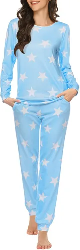 Miniatura 217 de Ekouaer Conjunto de pijama de manga larga para mujer, ropa de dormir suave con cuello redondo y bolsillos