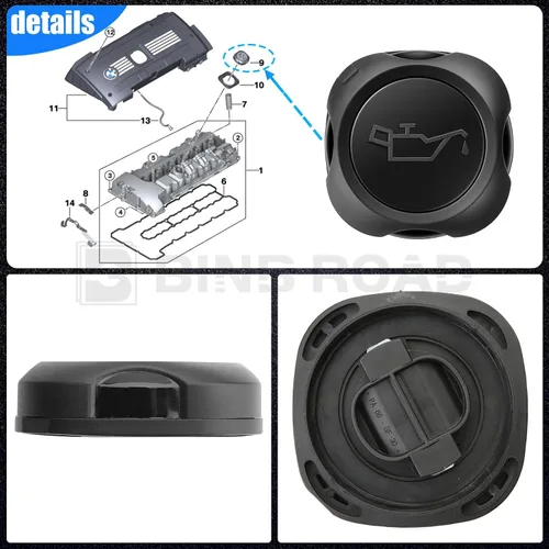 Miniatura 4 de Tapa de llenado de aceite de motor compatible con BMW 128i 328xi 335i 528i 535i 740i X1 X3 E90 E91 E92 E83 (Reemplaza a 11127560482)