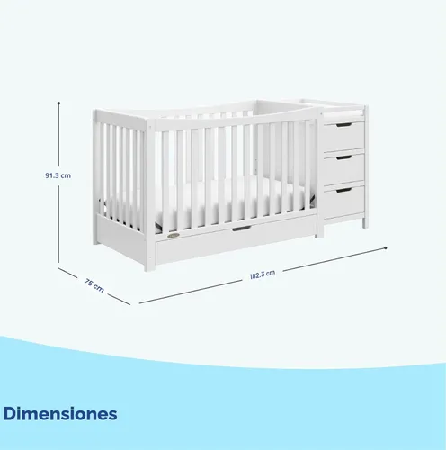 Miniatura 6 de Graco Remi - Cuna convertible 4 en 1 y cambiador (blanco) – Certificado GREENGUARD Gold, se adapta a colchón de cuna estándar, se convierte en cama
