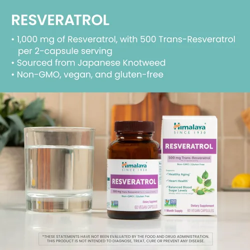 Miniatura 3 de Himalaya Resveratrol para un envejecimiento saludable y apoyo antioxidante, 1,000 mg de resveratrol, con 500 mg de trans-resveratrol diario, 60