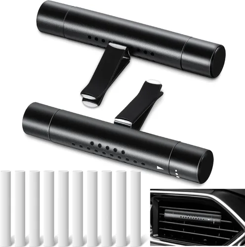Hicarer 2 piezas de difusor de aceite esencial para automóvil, clip de ventilación, ambientador cilíndrico con 10 varillas de repuesto para oficina,