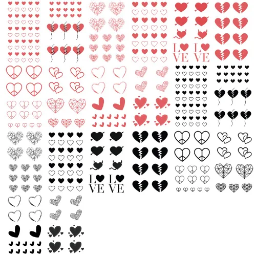 Everjoy Tatuajes Temporales Rojos y Negros con Corazones de Amor, 15 Diseños, 2 Colores, 360 Patrones, Tatuajes Temporales Impermeables para San