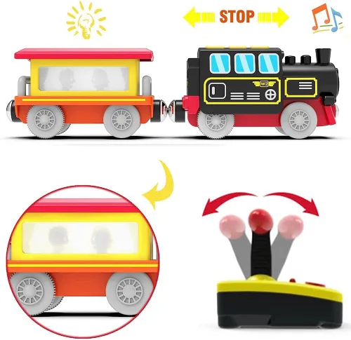 Miniatura 3 de Trenes motorizados para pista de madera, tren de control remoto con conexión magnética, juego de trenes de locomotora a batería compatible