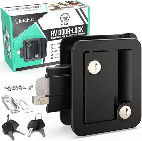 LATCH.IT Reemplazo de Cerradura de Puerta Negra para RV | Manija de Puerta de RV Totalmente de Metal se Adapta a Agujeros de 2.75"x3.75" | Cerradura