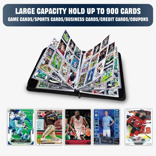 Miniatura 3 de Carpeta de tarjetas coleccionables con funda, 900 bolsillos, carpeta de tarjetas de fútbol, organizador de almacenamiento de tarjetas deportivas