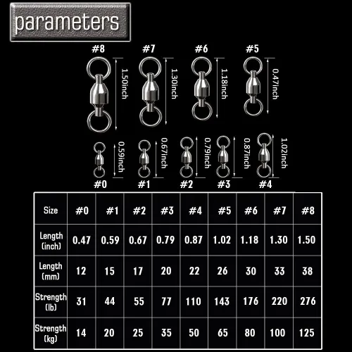 Miniatura 6 de AMYSPORTS - Conector de rótula de barril con rodamiento de bolas para pesca en agua salada, de acero inoxidable, alta resistencia, anillos soldados