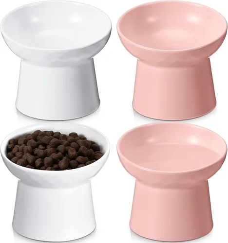 Miniatura 9 de Tanlade 4 cuencos elevados de cerámica para gatos, cuenco elevado inclinado para gatos para agua de alimentos, sin estrés, prevención de reflujo