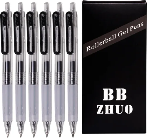 Bolígrafos de gel negros de punta ultra fina de 0.015 in, escritura suave, sin manchas ni manchas, sin sangrado, tinta negra, 6 unidades