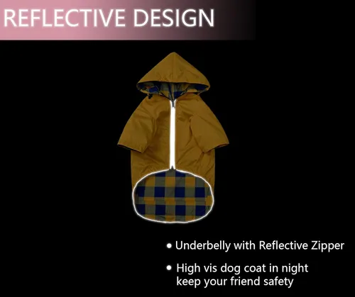 Miniatura 5 de Impermeable para Perros Perros Impermeable Chaqueta de Lluvia Reversible para Perros Razas Pequeñas y Medianas Cremallera Reflectante Bolsillo
