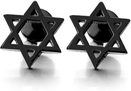 Miniatura 4 de Pendientes de tuerca de satén con diseño de estrella de David para hombre y mujer en acero inoxidable, rosca trasera, 2 piezas