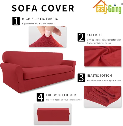 Miniatura 5 de Easy-Going - Funda elástica de microfibra de 2 piezas para sofá, funda suave de elastano, protector lavable para muebles con parte inferior elástica