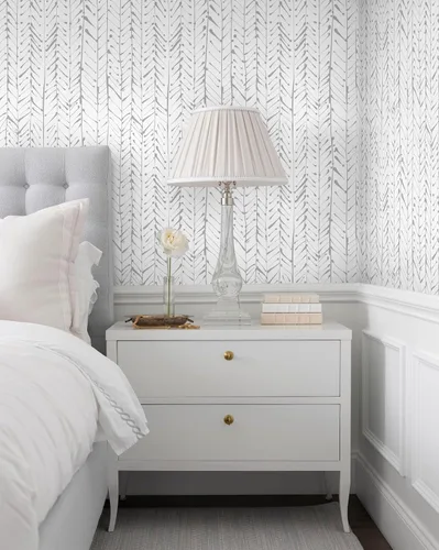 Miniatura 4 de Guvana Papel tapiz de rayas de espiga de 16.14 x 197 pulgadas, papel de contacto moderno gris y blanco, papel de pared autoadhesivo, impermeable