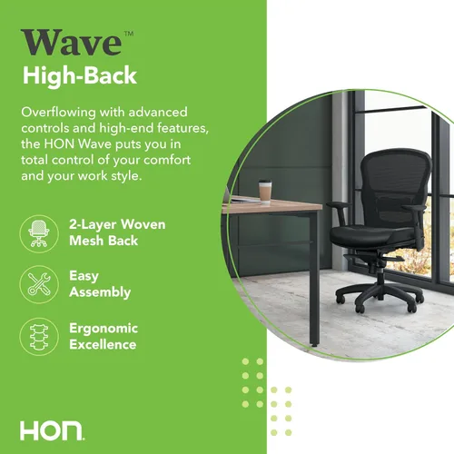 Miniatura 4 de HON Wave Silla de Oficina Ergonómica de Cuero con Respaldo Alto, Soporte Lumbar con Brazos Ajustables, Asiento Ergonómico de Malla Transpirable
