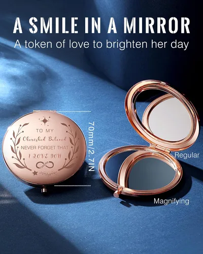 Miniatura 5 de Collar de diamantes de moissanita para mujer con espejo compacto de oro rosa y tarjeta de mensaje, regalos para mujer/esposa/novia/alma gemela