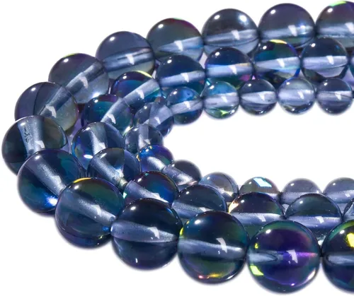 Miniatura 6 de 48 piedras preciosas redondas de ángel azul Aura de 0.315 pulgadas (0.315 in) pulidas, cuentas sueltas de piedra lisa suelta de cuarzo para hacer