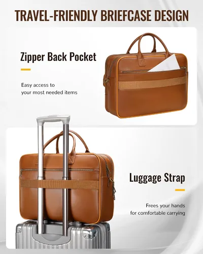 Miniatura 7 de Ytonet Bolsa de mensajero de piel sintética para hombre, maletín vintage de 15.6 pulgadas con compartimento acolchado para laptop, bolsa grande