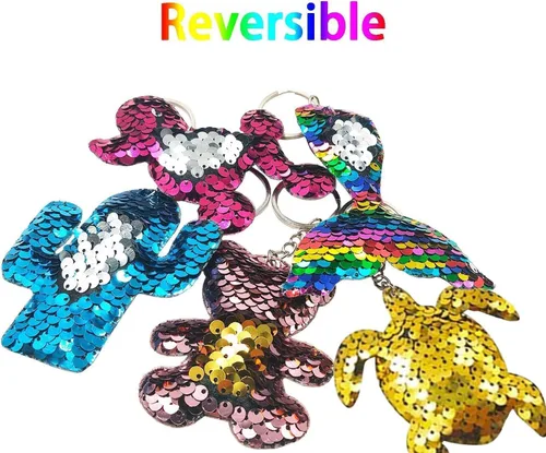 Miniatura 4 de GuassLee 15 llaveros de lentejuelas para niños y niñas, recuerdos de fiesta, mochila de unicornio y sirena, llaveros a granel para niños, premios