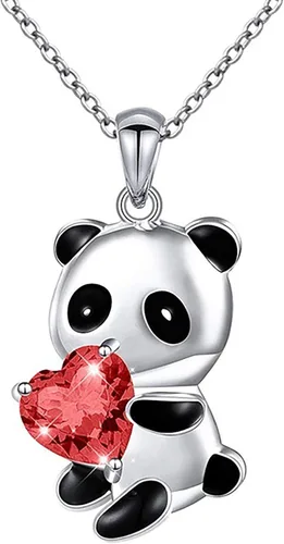 Gargantilla para niñas collar y joyas europeas Pan-da en forma de corazón Cu- chapado en plata lindo collar americano de circonita colorida y collar