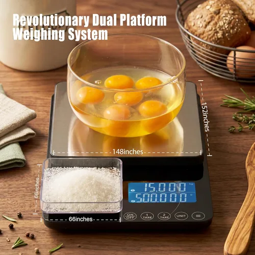 Miniatura 2 de Báscula de cocina de doble plataforma, báscula digital de alimentos con pantalla doble, dos básculas en una para pesada y precisa, 33 lb/0.01