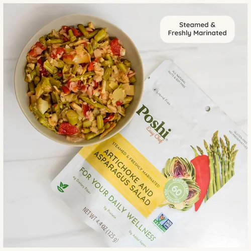 Miniatura 3 de POSHI Ensalada natural de alcachofas y espárragos, ceto, vegana, sin OMG, baja en carbohidratos + calorías, sin gluten, lista para comer, verduras
