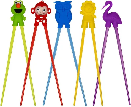 Palillos de entrenamiento para niños, adultos y principiantes - Juego de 5 pares de palillos con ayudante de palillos de aprendizaje acoplable,