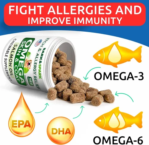 Miniatura 4 de Omega 3 para perros y gatos - 180 golosinas de aceite de pescado para la muda de pelo de perros, alergias en la piel, alivio de la picazón