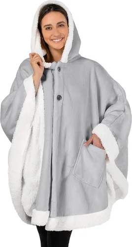 Miniatura 12 de PAVILIA Hooded Blanket Poncho for Women, Sherpa Shawl Wrap with Hood, Cozy Warm Wearable Throw with Pockets, Gift for Mom Azul marino