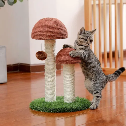 Miniatura 7 de PETEPELA Poste rascador para gatos, rascador para gatos en forma de hongo, bonita torre de árbol para gatos con poste rascador grueso y cama