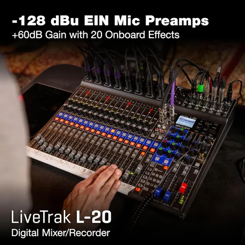 Miniatura 3 de Zoom LiveTrak L-20 Mezclador/Grabadora Multipista para músicos, 20 entradas/22 canales, 6 salidas de auriculares/monitor, interfaz de audio USB