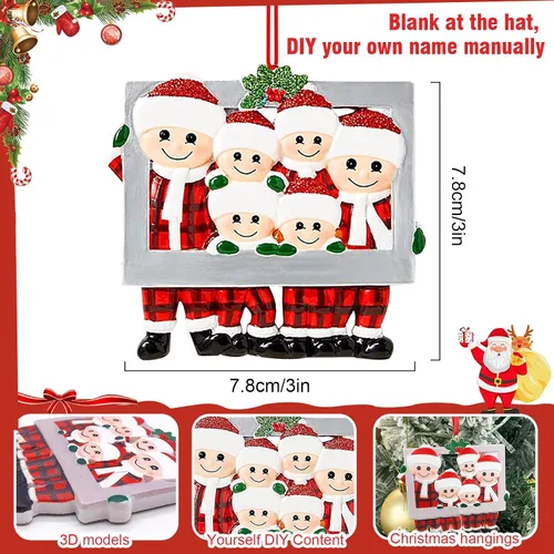 Miniatura 2 de Adorno de Navidad personalizado 2025, adorno para árbol de Navidad, marco personalizado de familia feliz hecho de cerámica, colgante con nombre