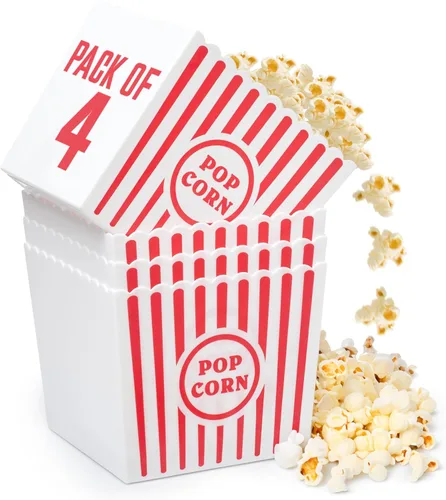 Miniatura 7 de Paquete de 40 cajas de palomitas de maíz de noche de cine para fiesta, bolsas de papel rojo y blanco de 11 onzas para máquina de palomitas de maíz