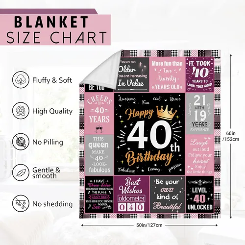 Miniatura 7 de Regalos de cumpleaños número 40 para mujeres, manta de forro polar única de feliz cumpleaños de 50 x 60 pulgadas, regalos divertidos de decoraciones