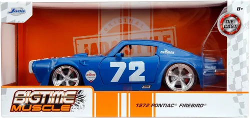 Miniatura 7 de Jada Big Time Muscle Chevron 1:24 1972 Pontiac Firebird - Coche fundido a presión, juguetes para niños y adultos (azul)
