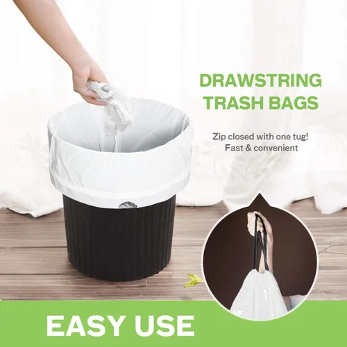 Miniatura 4 de Bolsas de basura con cordón de Teivio, 1.6 galones, 120 unidades, bolsas de basura resistentes, tamaño mediano, para papeleras de cocina y baño
