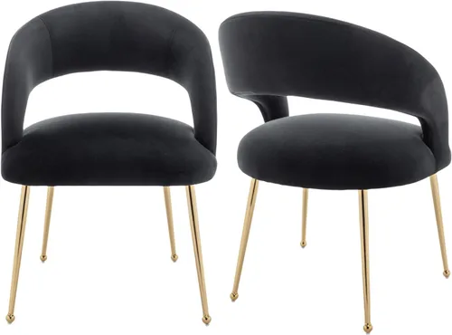 Miniatura 10 de Juego de 2 sillas de comedor modernas, tapizadas de terciopelo con patas doradas y respaldo hueco, reposabrazos copetudos para sala de estar, Verde