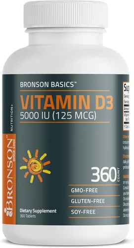 Miniatura 5 de Bronson Vitamina D3 5000iu (125mcg) Suministro de 1 año para una función muscular saludable y apoyo inmunológico, sin OMG, 360 tabletas