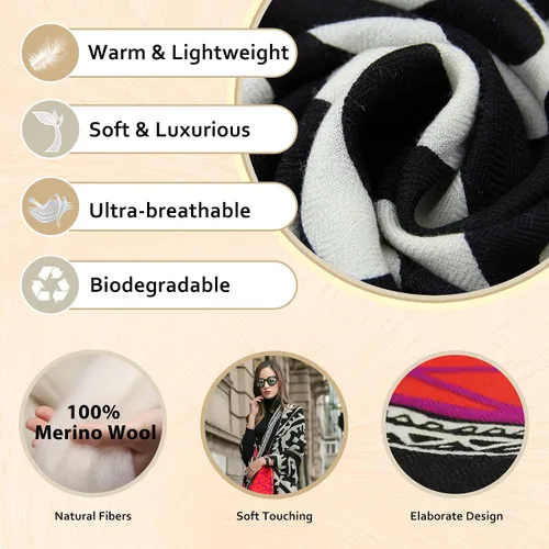 Miniatura 17 de DANA XU Manta de pashmina extragrande 100% de lana merina, bufanda de viaje, bufanda de cachemira para mujer, otoño e invierno, chal de gran