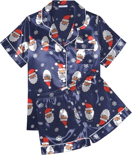 Miniatura 13 de Ekouaer Conjunto de pijama de satén de seda para mujer, suave, de manga corta, con botones, ropa para dormir, camiseta y pantalones cortos, juego