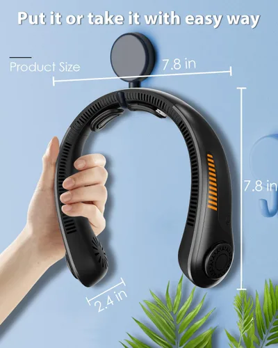 Miniatura 6 de Ventilador de cuello portátil, recargable, ventilador personal para soplar aire frío, 5 velocidades, batería USB, enfriador de cuello con cuello