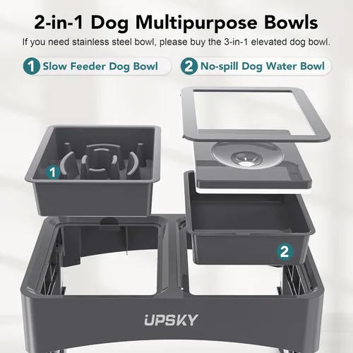 Miniatura 3 de UPSKY Cuencos para Perros Elevados 2-en-1 con Alimentador Lento, Soporte de Cuenco Elevado Ajustable en 4 Alturas, Cuencos para Perros sin Derrame