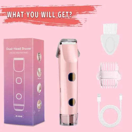 Miniatura 6 de Recortadora de bikini 2 en 1 para mujer, afeitadora de bikini con doble cabeza, depilación corporal y facial, maquinilla de afeitar eléctrica Rosa