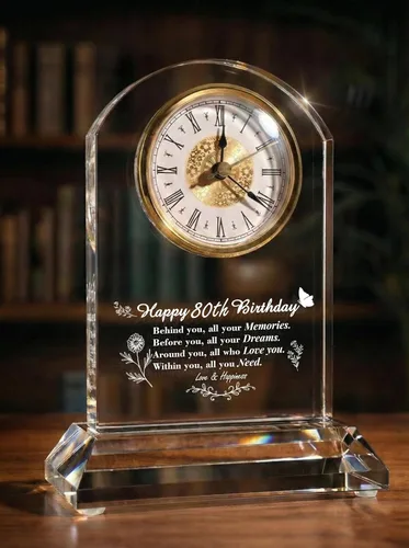Miniatura 12 de DEEWISH Reloj de escritorio de cuarzo para regalo de 70 cumpleaños, elegante decoración de bendición para el hogar para padres, abuelos, amigos
