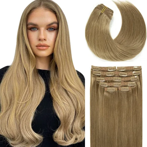 Miniatura 51 de Lacer Hair Glam - Extensiones de cabello humano con clip, sin costuras, color negro hueso, 4.33 oz, 7 unidades, 20 pulgadas, con clip de trama