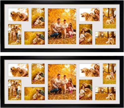 WIFTREY Paquete de 2 marcos de fotos de 4 x 6 pulgadas con 9 aberturas, muestra ocho fotos de 4 x 6 pulgadas y una fotos de 8 x 10 pulgadas para