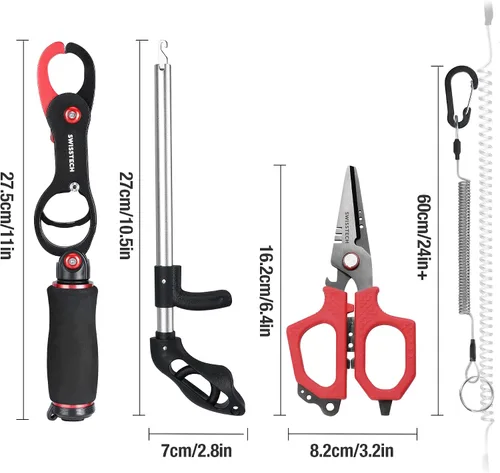 Miniatura 7 de Swiss+Tech Kit de herramientas de pesca, pinza de pescado con escala, alicates de pesca multifunción, tijeras de línea trenzada, equipo de pesca