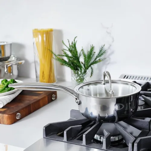 Miniatura 2 de KEAWELL K3 Premium - Cacerola de acero inoxidable de tres capas de 1.5 cuartos con tapa, seguro para inducción y horno hasta 600°F, calentamiento
