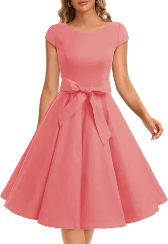Dressystar - Vestidos clásicos de fiesta con mangas casquillo, estilo Rockabilly y retro de la década de 1950